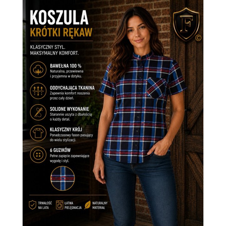 Koszula krótki rękaw flanelowa Reko B-27