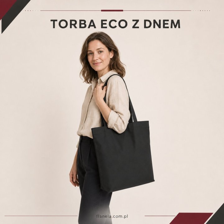 Torba ECO z dnem czarna – bawełniana 38x42x10 220g