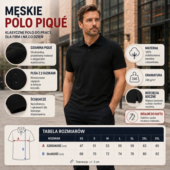 Polo męskie 240 g/m²-czarny