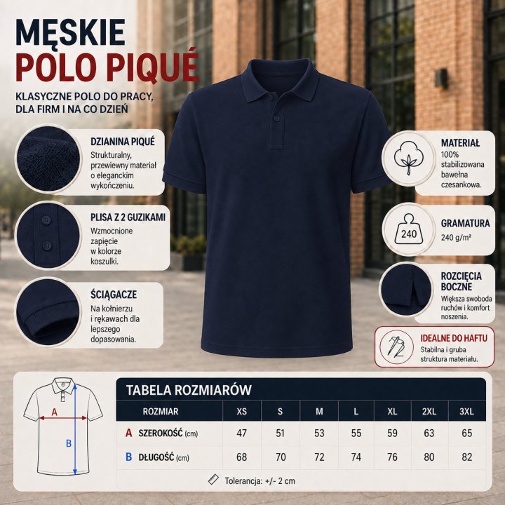 Polo męskie 240 g/m²-Granatowy