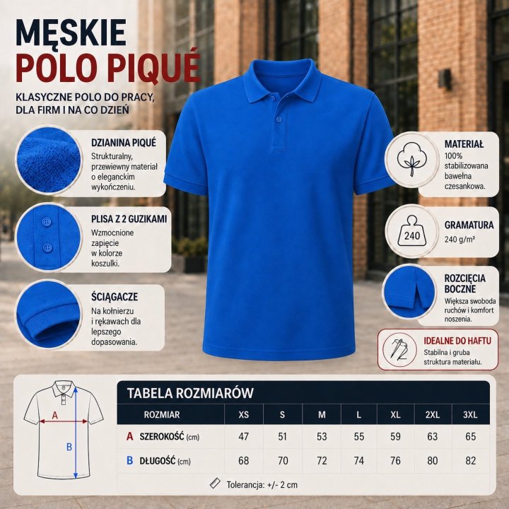 Polo męskie 240 g/m²-Niebieski