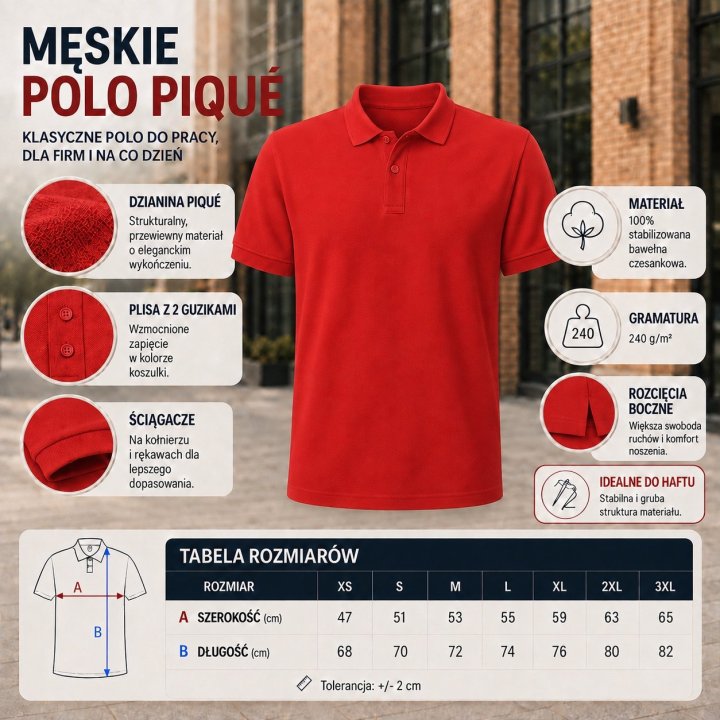Polo męskie 240 g/m²-Czerwony