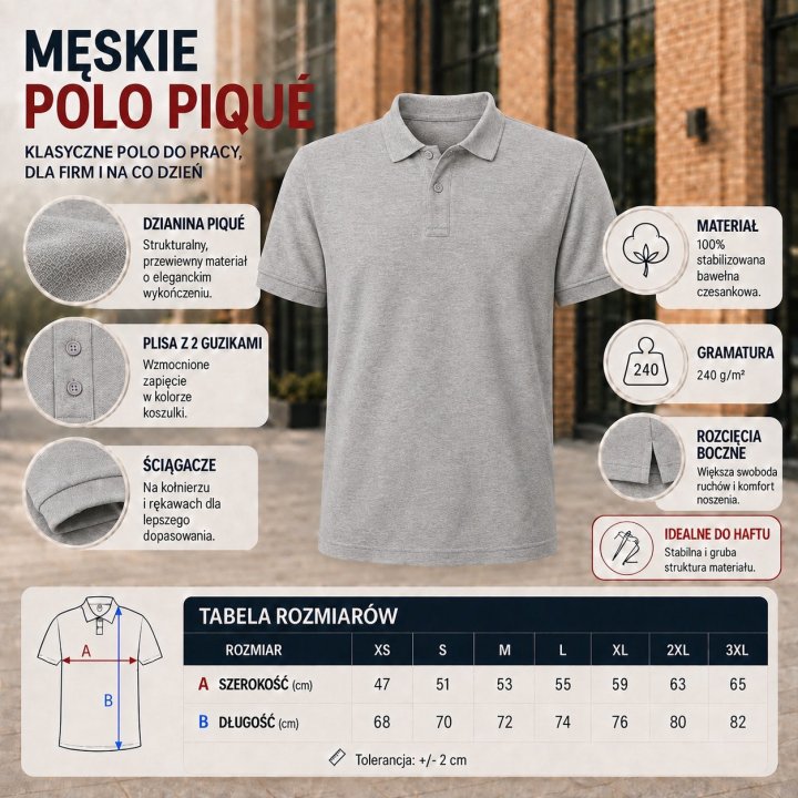 Polo męskie 240 g/m²-Szary