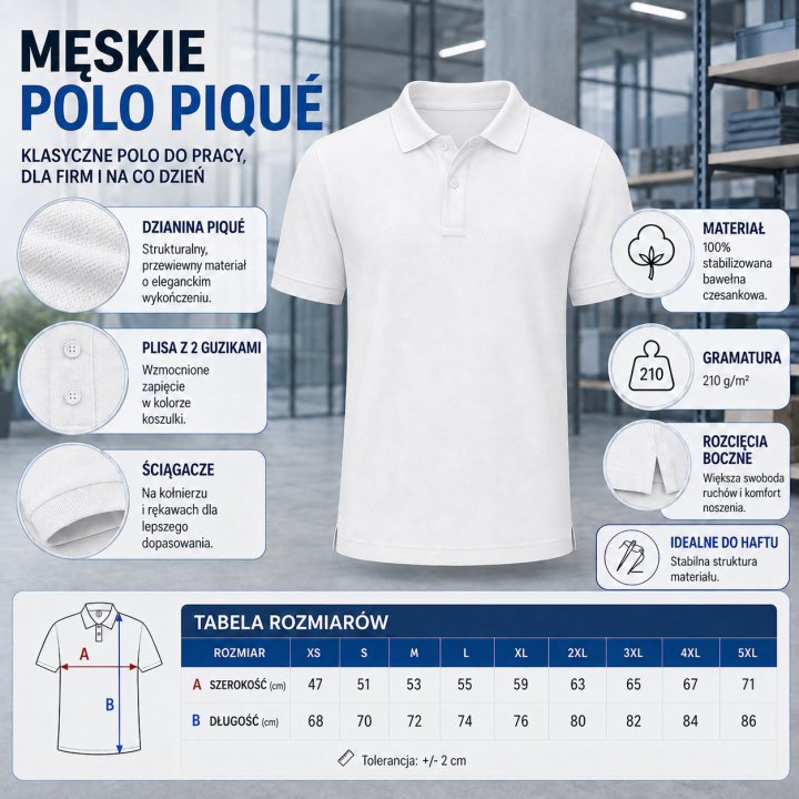 Polo męskie 210 g/m²- Biały