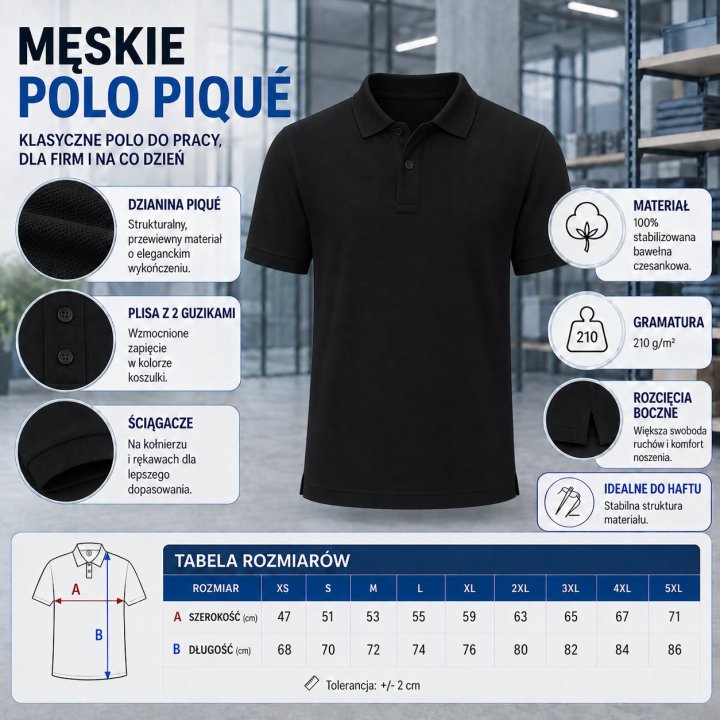 Polo męskie 210 g/m²- Czarny