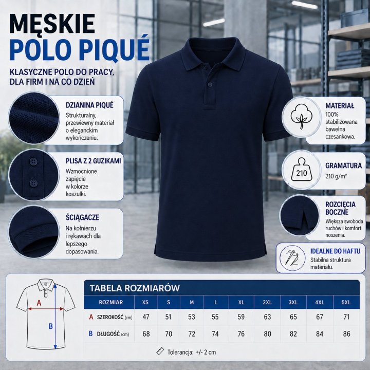 Polo męskie 210 g/m²- Granatowy
