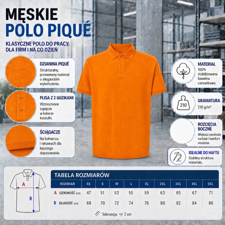 Polo męskie 210 g/m²-Pomarńczowe