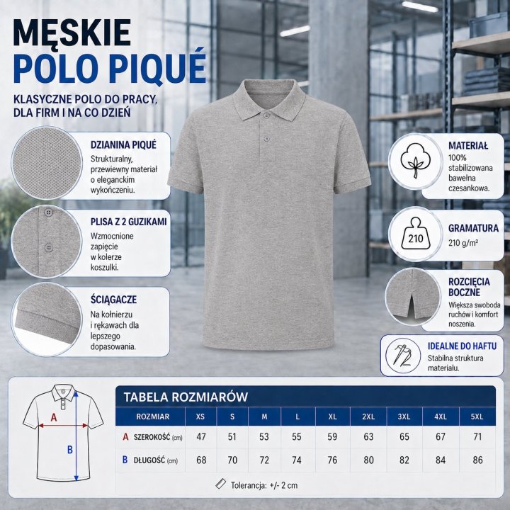 Polo męskie 210 g/m²-Szare