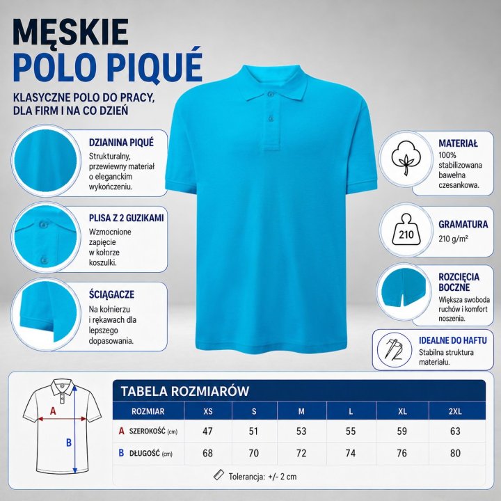Polo męskie 210 g/m²- Turkus