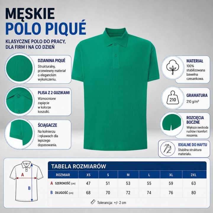 Polo męskie 210 g/m²- Zielony