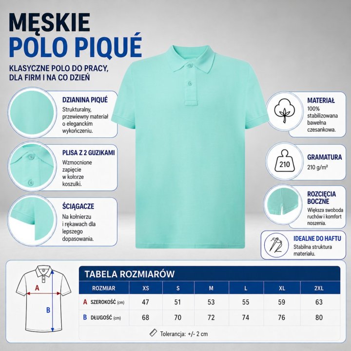 Polo męskie 210 g/m²- Miętowy