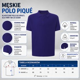 Polo męskie 210 g/m²- Fioletowy