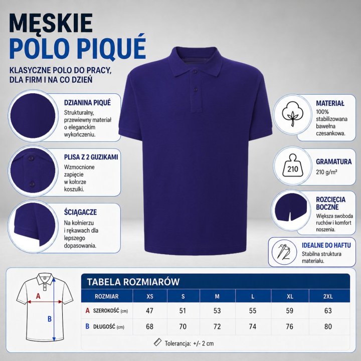 Polo męskie 210 g/m²- Fioletowy