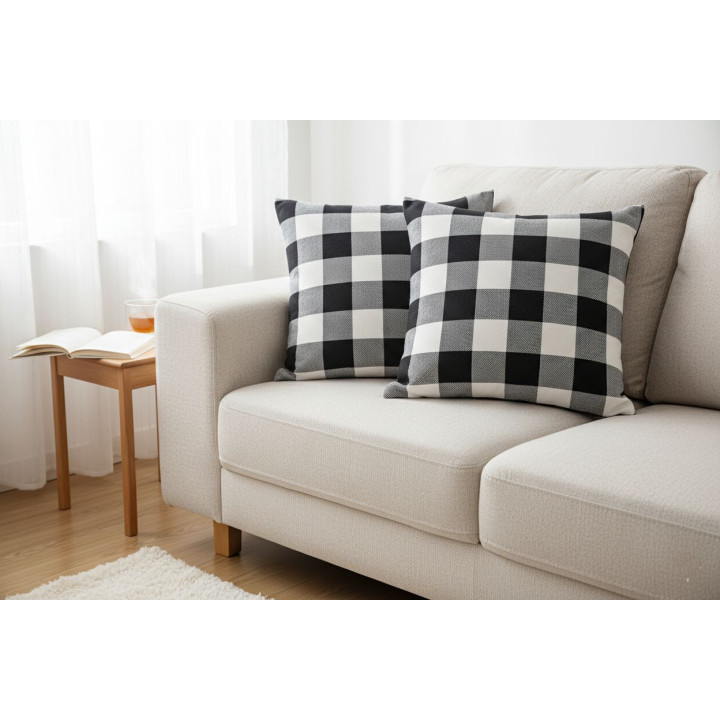 Flanela biało czarna bawełna kratka szer. 150 cm