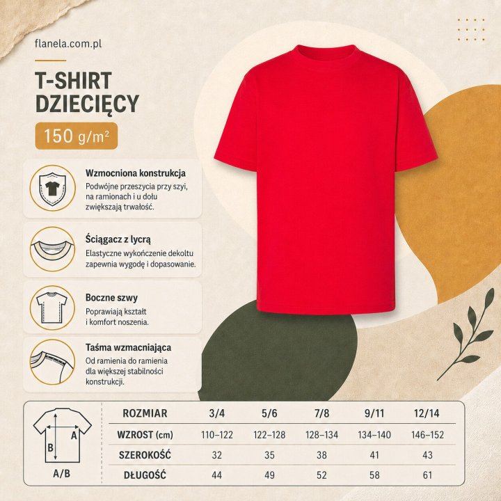 T-shirt Dziecięcy 150 g/m²- Czerwony