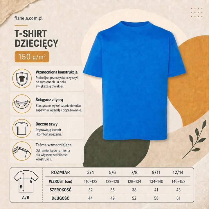 T-shirt Dziecięcy 150 g/m²- Niebieski