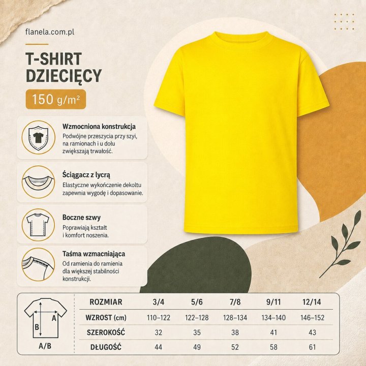 T-shirt Dziecięcy 150 g/m²- żółty