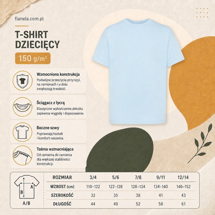 T-shirt Dziecięcy 150 g/m²- Jasno niebieski