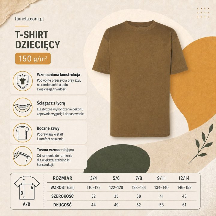 T-shirt Dziecięcy 150 g/m²- Khaki