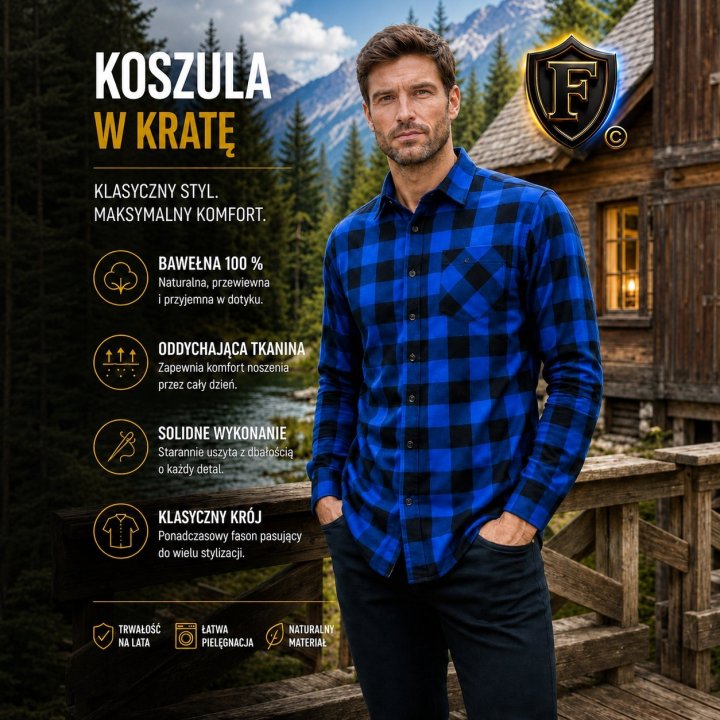 Koszula flanelowa niebiesko czarna 170 gr