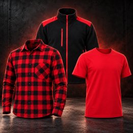 Zestaw bluza, koszula i T-shirt czerwono-czarny – rozmiar M