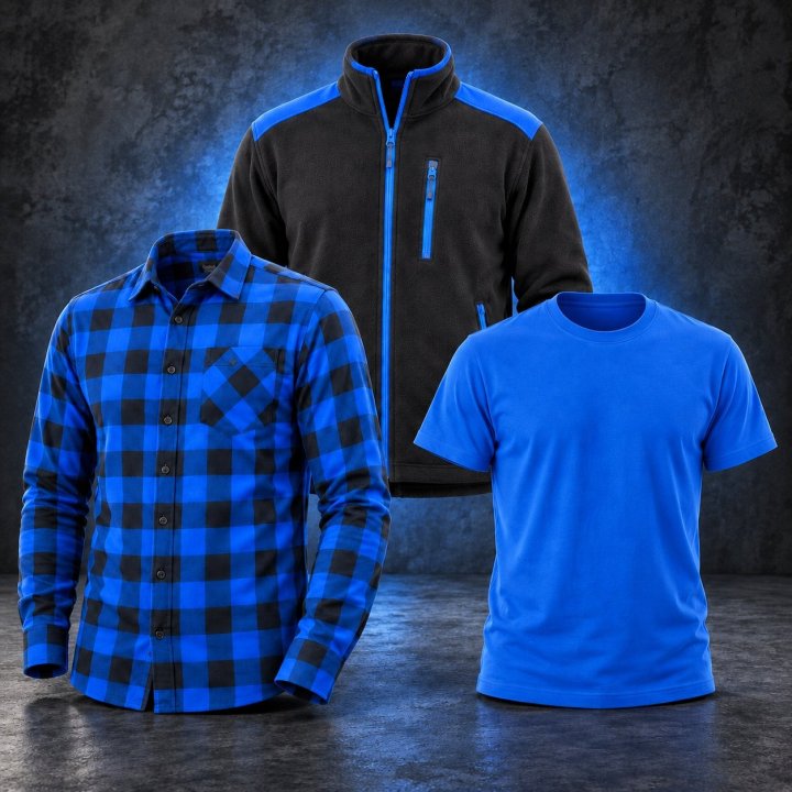 Zestaw bluza, koszula i T-shirt niebieski – rozmiar M