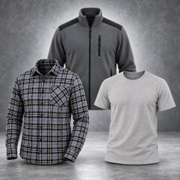 Zestaw bluza, koszula i T-shirt szary – rozmiar M