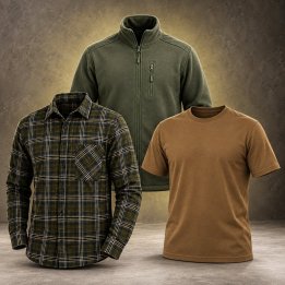 Zestaw bluza, koszula i T-shirt Khaki – rozmiar M