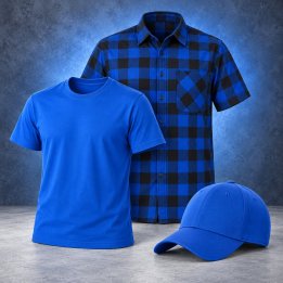 Niebieski zestaw: koszula, T-shirt i czapka M
