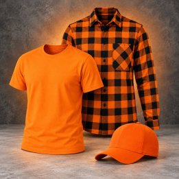 Zestaw pomarańczowy: koszula flanelowa, T-shirt i czapka z daszkiem – rozmiar L