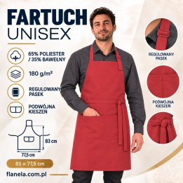 Czerwony fartuch gastronomiczny unisex 180 g/m²