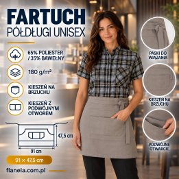 Fartuch gastronomiczny – zapaska półdługa unisex z podwójną kieszenią 180 g/m² – ciepły szaro beżowy/Zinc.