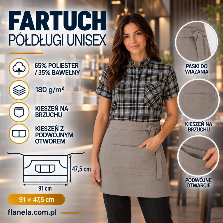 Fartuch gastronomiczny – zapaska półdługa unisex z podwójną kieszenią 180 g/m² – ciepły szaro beżowy/Zinc.