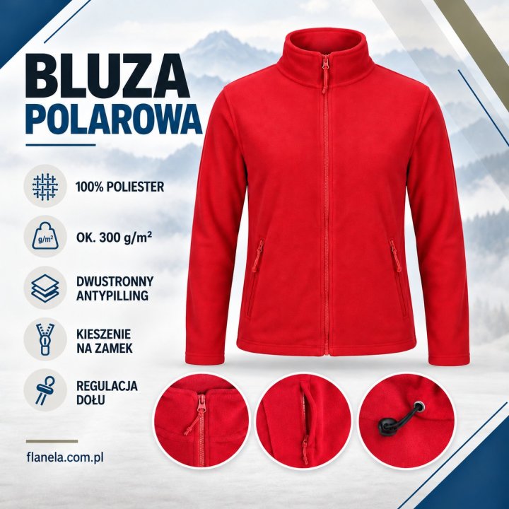 Czerwona bluza polarowa 300 g/m² antypilling