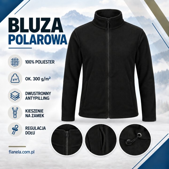 Bluza polarowa czarna 300 g/m² antypilling