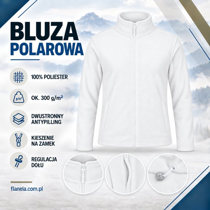 Biała bluza polarowa 300 g/m² antypilling